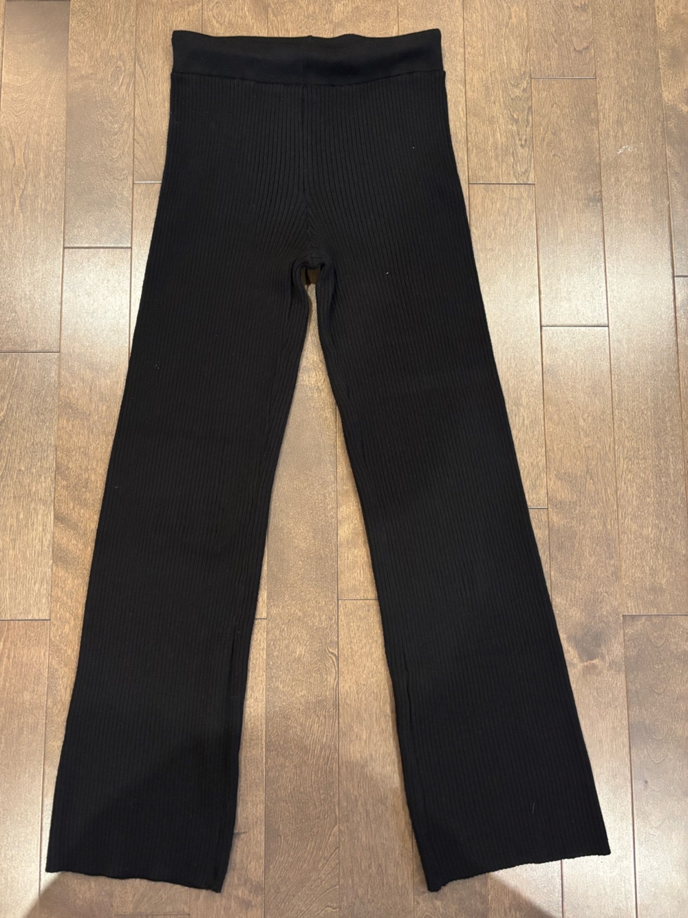 Pink Rose Black Ribbed Knit Pants